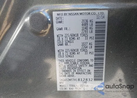 2015 Nissan Rogue Sl from USA, damaged, VIN 5N1AT2MT7FC812832